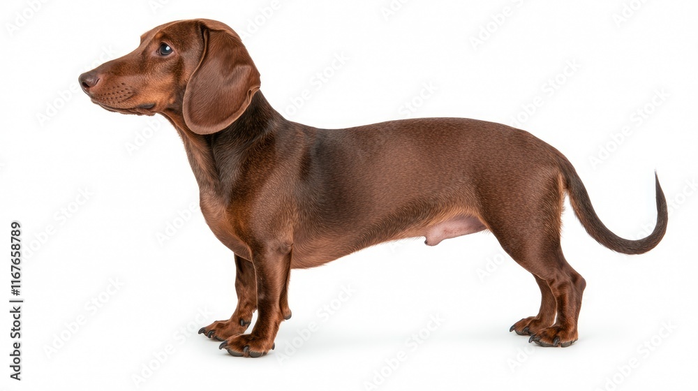 Playful dachshund dog standing in studio pet photography indoor focused on canine characteristics Playful dachshund dog standing in studio pet photography indoor focused on canine characteristics