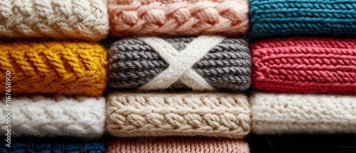 Cozy Knitwear Textures Stack of Warm Winter Sweaters