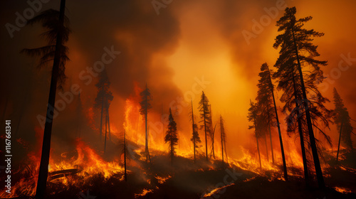 Relentless Destruction: A Dramatic Portrayal of a Forest Fire's Terrifying Power photo