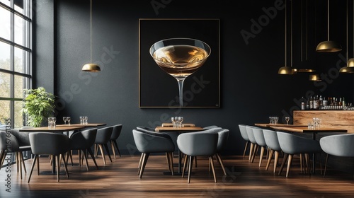 Modern interior of a stylish restaurant with elegant decor and beautiful ligh...
