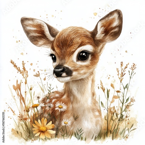 Cute deer with floral crown showcasing natures beauty in an artistic represen...