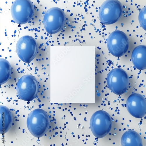 Celebration backdrop with blue balloons and empty space for text or messages