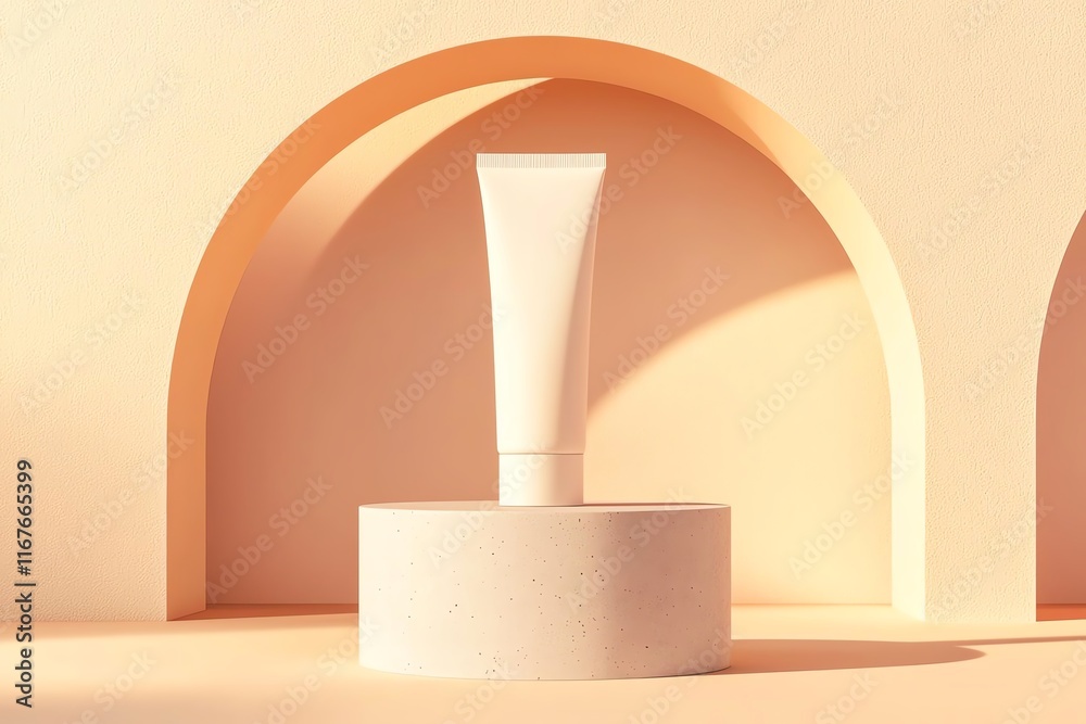 Minimalist skincare product displayed against a soft, warm background. Minimalist skincare product displayed against a soft, warm background.