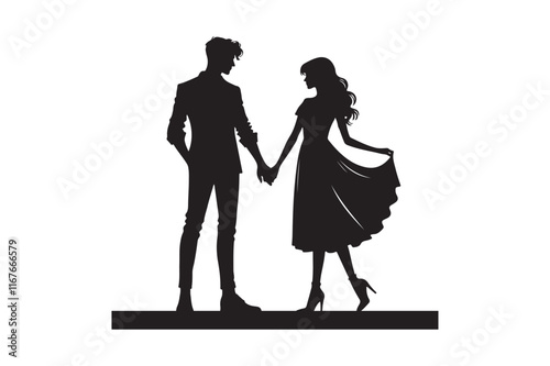 Man and woman couple holding hand silhouette