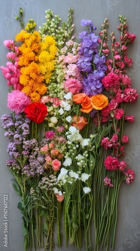 Vibrant display of colorful flowers at a local market during springtime