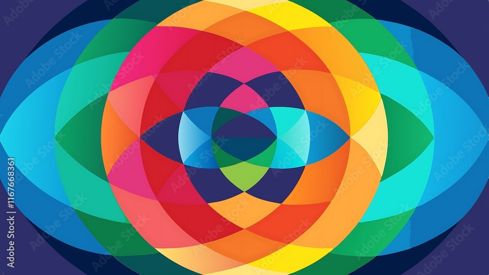 Obraz premium Vibrant Overlapping Circles with Gradient Spectrum and Shadow Effects for Dynamic Modern Design