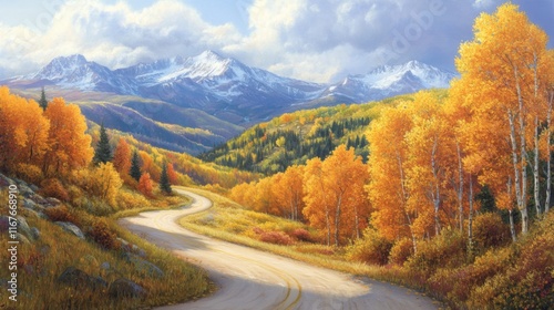 Winding Mountain Road Through Vibrant Autumn Colors photo