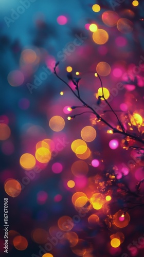Vibrant city nightlife featuring silhouettes and colorful lights on a rainy s...
