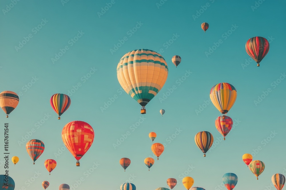 Obraz premium Colorful balloons float in a bright sky above a festive gathering on a sunny day