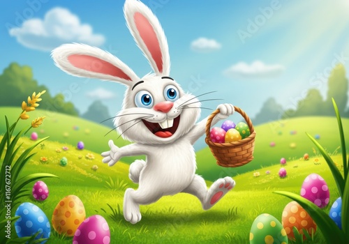 easter bunny and easter eggs cartton photo