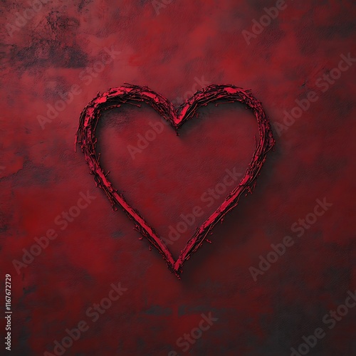 Romantic glowing heart frame on a deep crimson surface