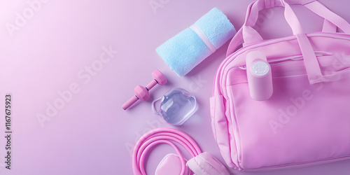 Pink Fitness Bag with Gym Accessories