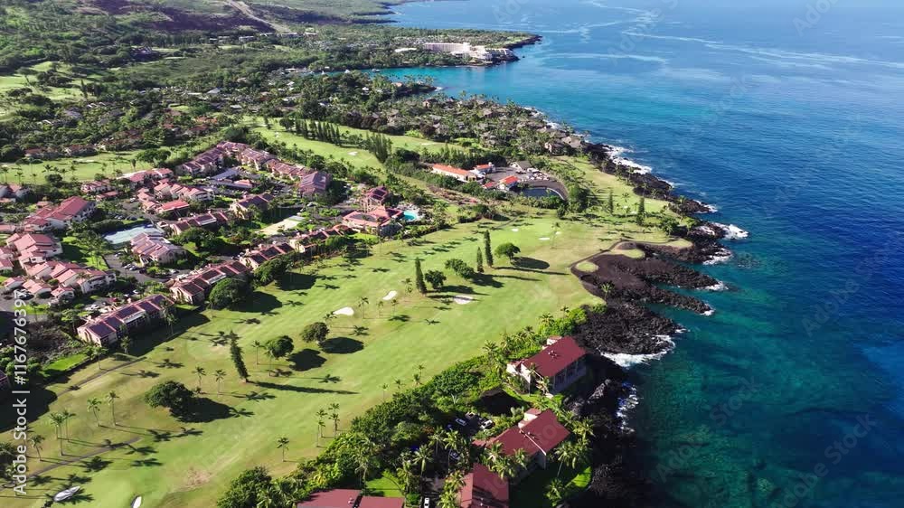 Beautiful Coastal Landscape Showcasing Lush Greenery and Clear Blue Waters in Oceanfront Location