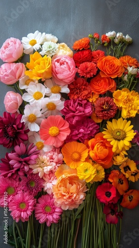 Vibrant display of colorful flowers at a local market during springtime