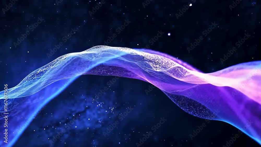 Ethereal cosmic energy wave flowing through starry space, Abstract quantum physics or technology data background visual