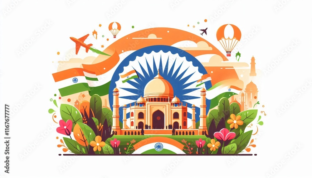Obraz premium Indian republic day celebrating india's national identity with taj mahal and ashoka chakra