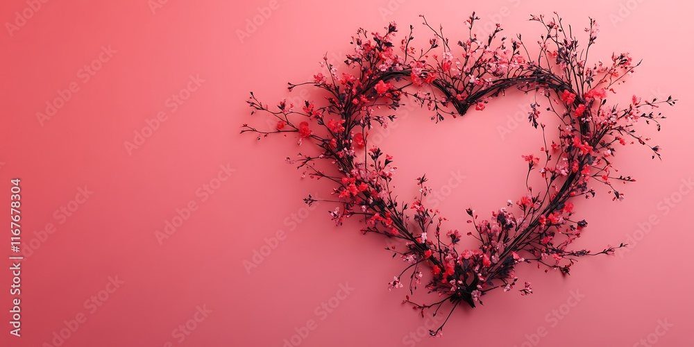 Elegant floral heart frame on a soft pink gradient background Elegant floral heart frame on a soft pink gradient background