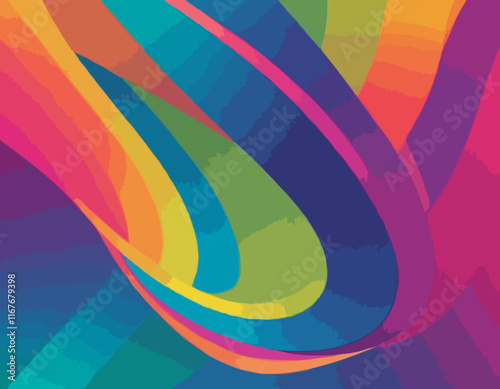 Abstract Background with Swirl Gradient Lines. Color Curves Shapes with Neon Gradients. Wavy Celebration Rainbow Colored Ribbons
