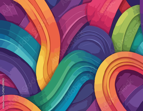 Color Gradient Lines Pattern. Abstract Vector Background with Curved Graphic Rainbow Gradient Shapes. Colorful Wavy Swirl Ribbons