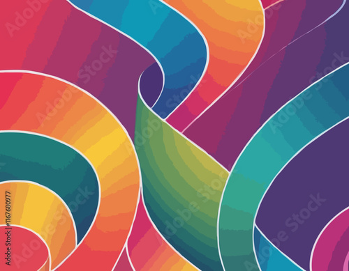 Color Gradient Lines Pattern. Abstract Vector Background with Curved Graphic Rainbow Gradient Shapes. Colorful Wavy Swirl Ribbons