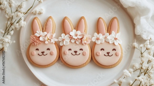 Decorated bunny cookies with floral accents perfect for spring celebrations