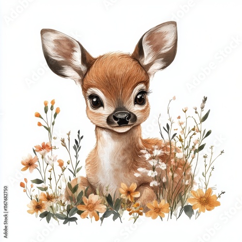 Cute deer with floral crown showcasing natures beauty in an artistic represen...