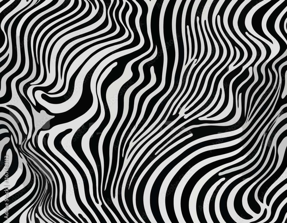 Naklejka premium Abstract Background with Distorted Lines. Vector Seamless Pattern with Wavy Stripes. Decorative Black and White Striped Distortion Effect