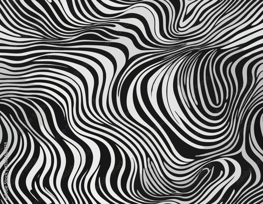 Abstract Background with Distorted Lines. Vector Seamless Pattern with Wavy Stripes. Decorative Black and White Striped Distortion Effect Abstract Background with Distorted Lines. Vector Seamless Pattern with Wavy Stripes. Decorative Black and White Striped Distortion Effect