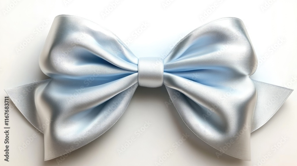 Naklejka premium A light blue satin bow, elegantly tied, suitable for decoration or gift wrapping.