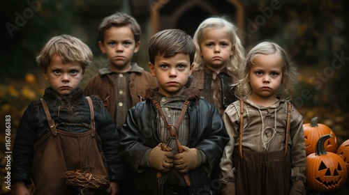 Family and children portraits in dark colors! The picture is realistic and taken on a professional high-resolution camera and shows dark forces of evil! Family Halloween