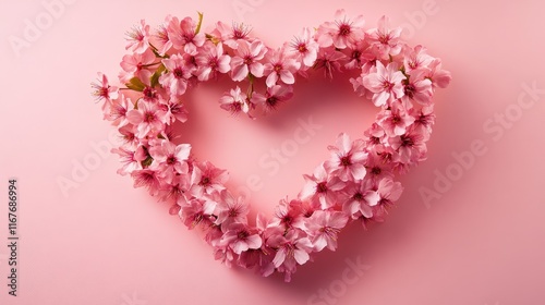 heart decorated sakura on pink background.