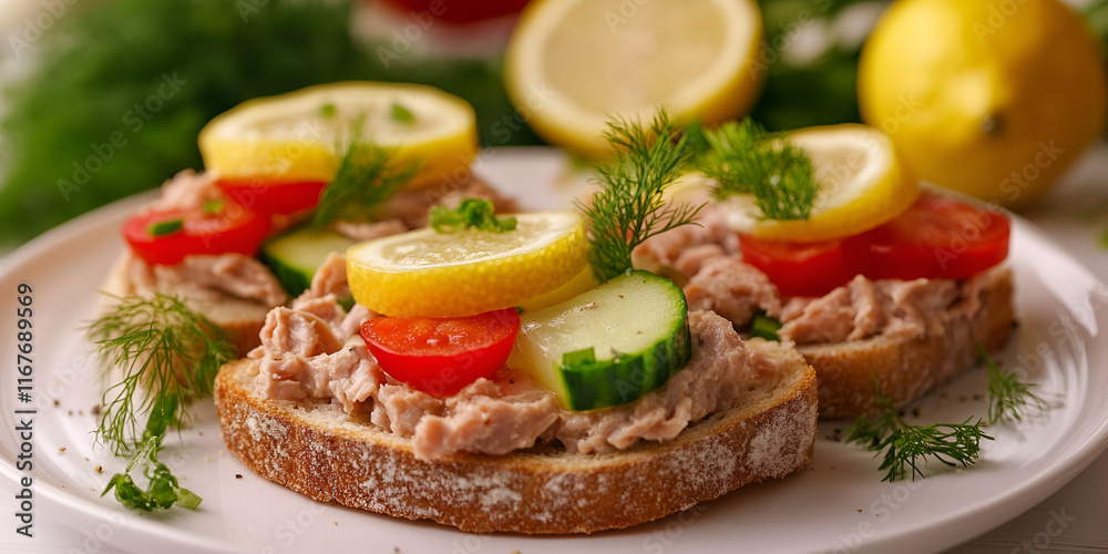 Open-faced Tuna Sandwiches on Plate Open-faced Tuna Sandwiches on Plate