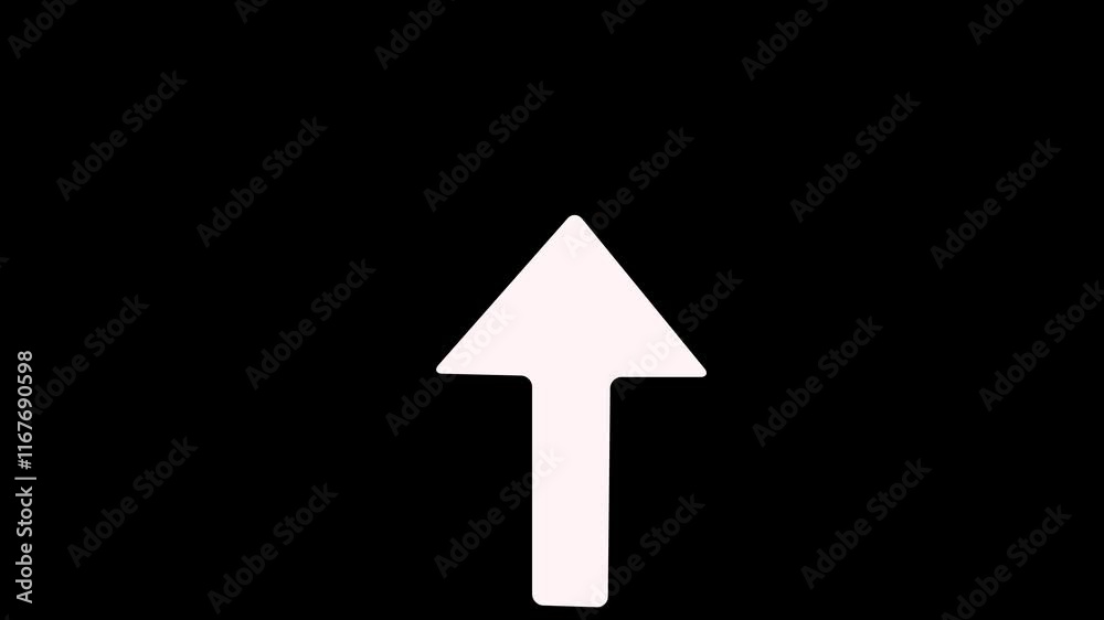 Directional arrow animation..  white  color a moving arrow pointing to the Up . arrow pointing right to Up direction on black background  loop. Animated Light Up arrow on black background.