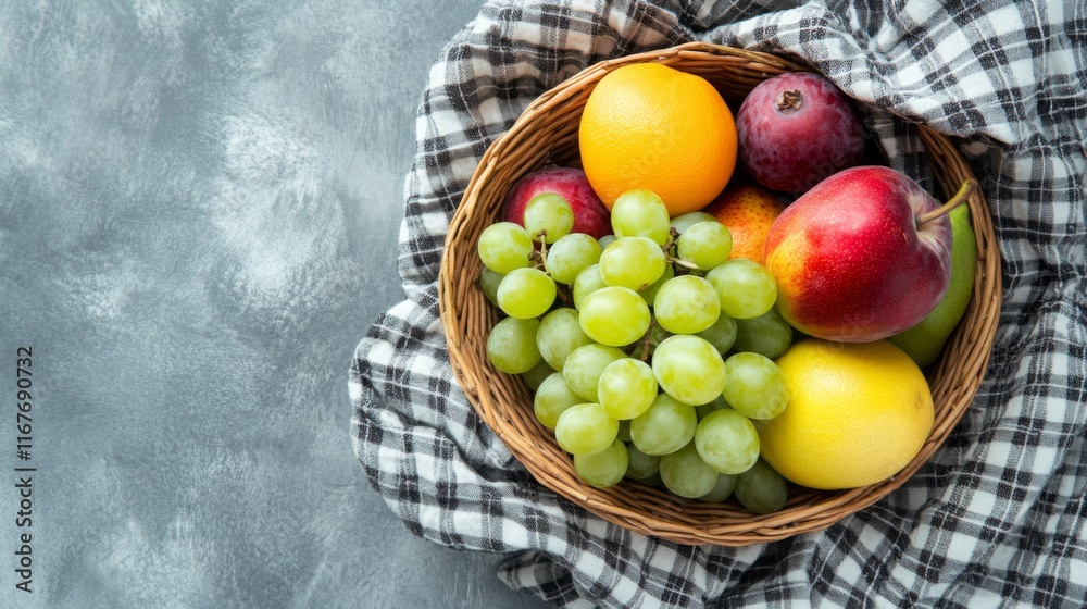 Fresh Fruits in a Basket on a Table with Natural Light Fresh Fruits in a Basket on a Table with Natural Light