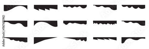  Modern Black Dividers Shapes for Website Pictogram Set. Set of abstract design separator header and border for website and app. Different borders for website, banner, app, poster, background