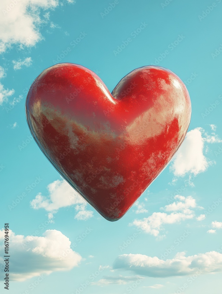 3d illustration of heart in the sky with clouds. Valentine's day concept 3d illustration of heart in the sky with clouds. Valentine's day concept