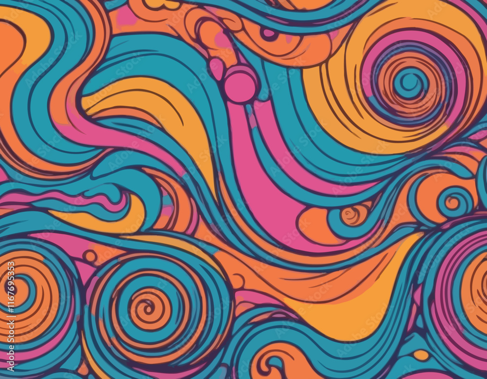 Abstract Trippy Patterns with Swirl Lines. Vector Psychedelic Groovy Backgrounds with Waves Abstract Trippy Patterns with Swirl Lines. Vector Psychedelic Groovy Backgrounds with Waves