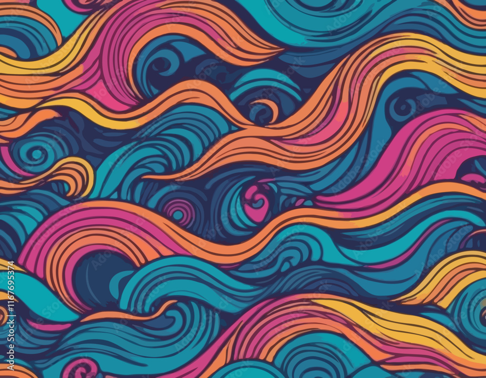 Abstract Trippy Patterns with Swirl Lines. Vector Psychedelic Groovy Backgrounds with Waves Abstract Trippy Patterns with Swirl Lines. Vector Psychedelic Groovy Backgrounds with Waves
