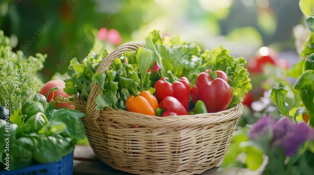 Fresh Produce in a Basket on a Table with Natural Light Fresh Produce in a Basket on a Table with Natural Light