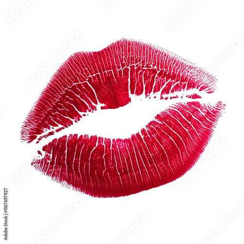 Red lipstick kiss mark isolated on a transparent background; PNG photo