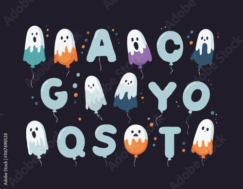 Transparent, Balloon, Inflated Font. Funny Typeset in Y2k Style. Vector Retro Ghost Alphabet. Cute Letters Halloween Aesthetic