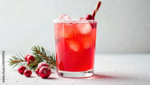 Wallpaper Mural Festive cranberry cocktail with ice garnished with candy cane and berries Torontodigital.ca