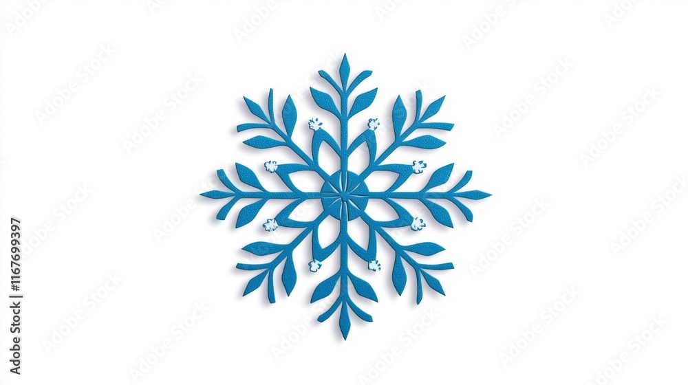 Decorative blue snowflake with leaf patterns on a white background. Decorative blue snowflake with leaf patterns on a white background.