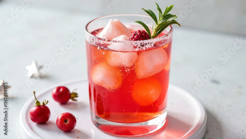 Wallpaper Mural Refreshing cranberry cocktail with ice and garnished with rosemary and berries Torontodigital.ca