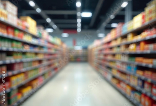 Blurry shopping shelves in supermarkets and department stores realistic image, ultra hd, high design