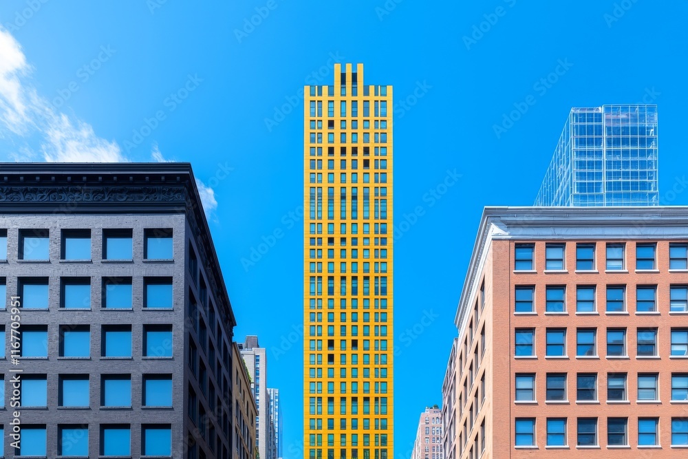 Fototapeta premium The skyline of United States in United States, USA, showcases the intricate details of skyscrapers at dawn.