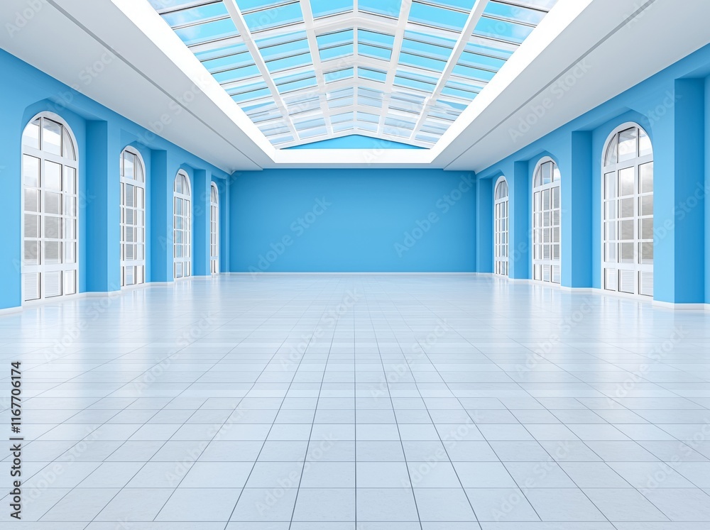 A 3D rendering of an abstract modern architectural background featuring an empty, white, open interior space. A 3D rendering of an abstract modern architectural background featuring an empty, white, open interior space.