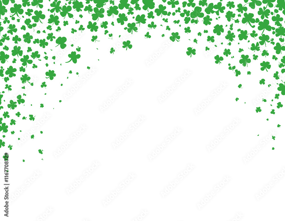 Saint Patrick's Day Border. Green flying clover leaves isolated on transparent background. Vector illustration. Spring decoration frame design Saint Patrick's Day Border. Green flying clover leaves isolated on transparent background. Vector illustration. Spring decoration frame design