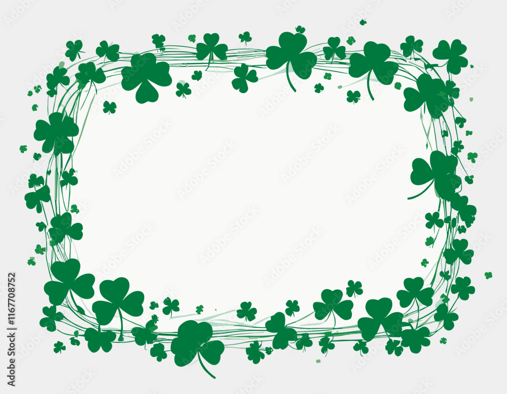 Saint Patrick's Day Border. Green flying clover leaves isolated on transparent background. Vector illustration. Spring decoration frame design Saint Patrick's Day Border. Green flying clover leaves isolated on transparent background. Vector illustration. Spring decoration frame design