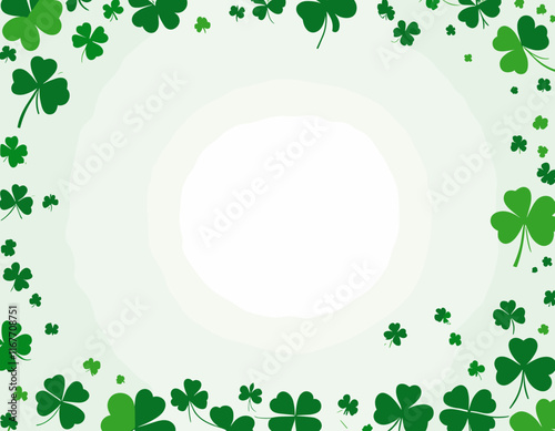 Saint Patrick's Day Border. Green flying clover leaves isolated on transparent background. Vector illustration. Spring decoration frame design